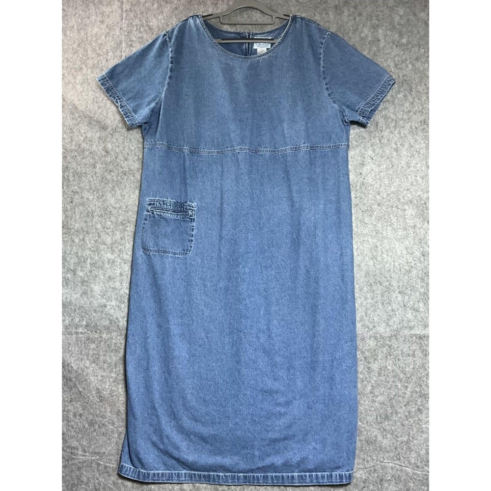 Carolina Blues Dress Womens Plus 2X Blue Denim Short Sleeve Pockets Maxi Teacher